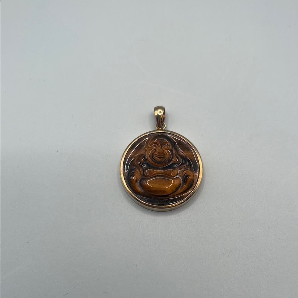 Genuine Ross Simons Tiger Eye Buddha 14K Gold Pendant